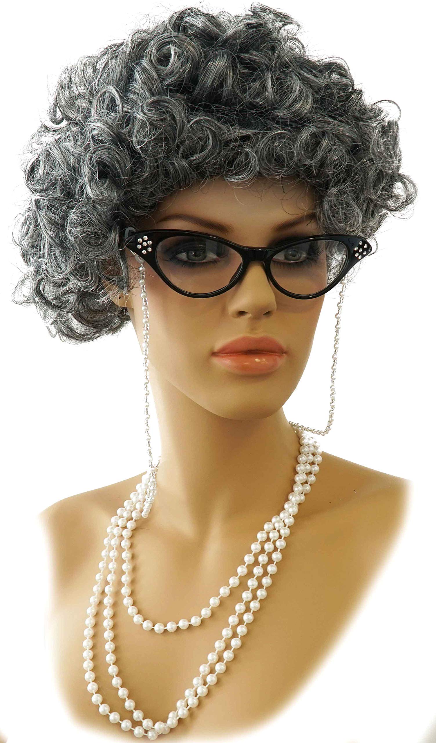 Foto 7 pulgar | Set De Cosplay Vibe Old Lady, Peluca De Pelo Gris Con Collar Y Gafas - Venta Internacional.