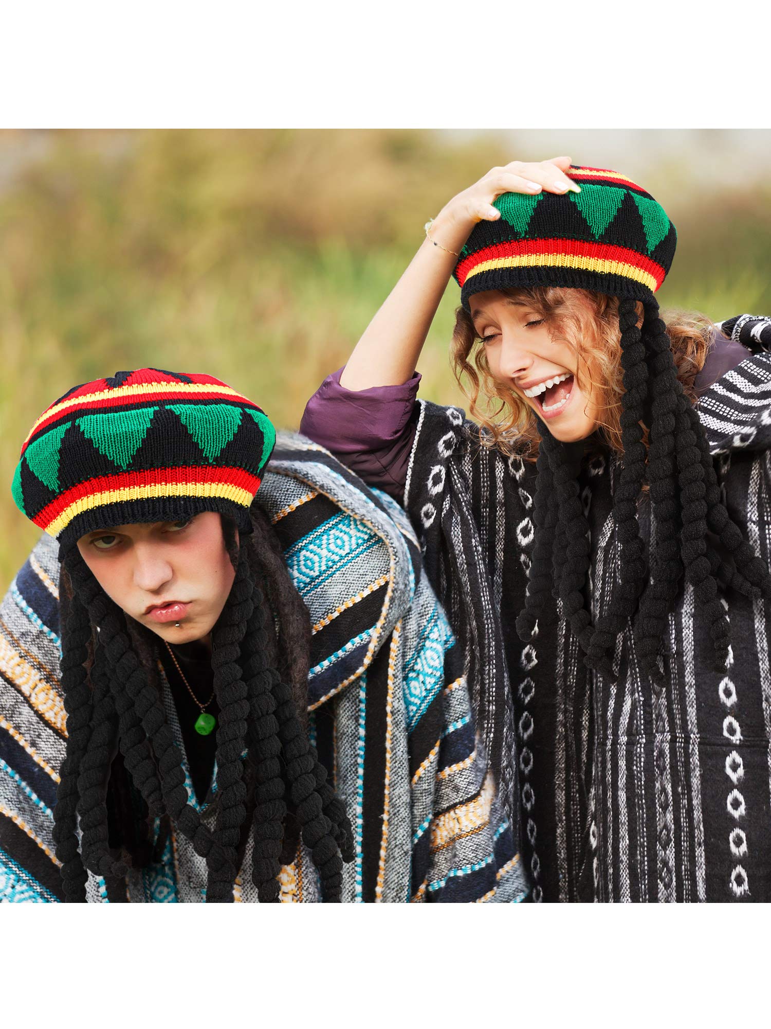 Foto 4 pulgar | Accesorio De Disfraz: Sombrero Satinior Rasta Con Rastas Negras - Venta Internacional.