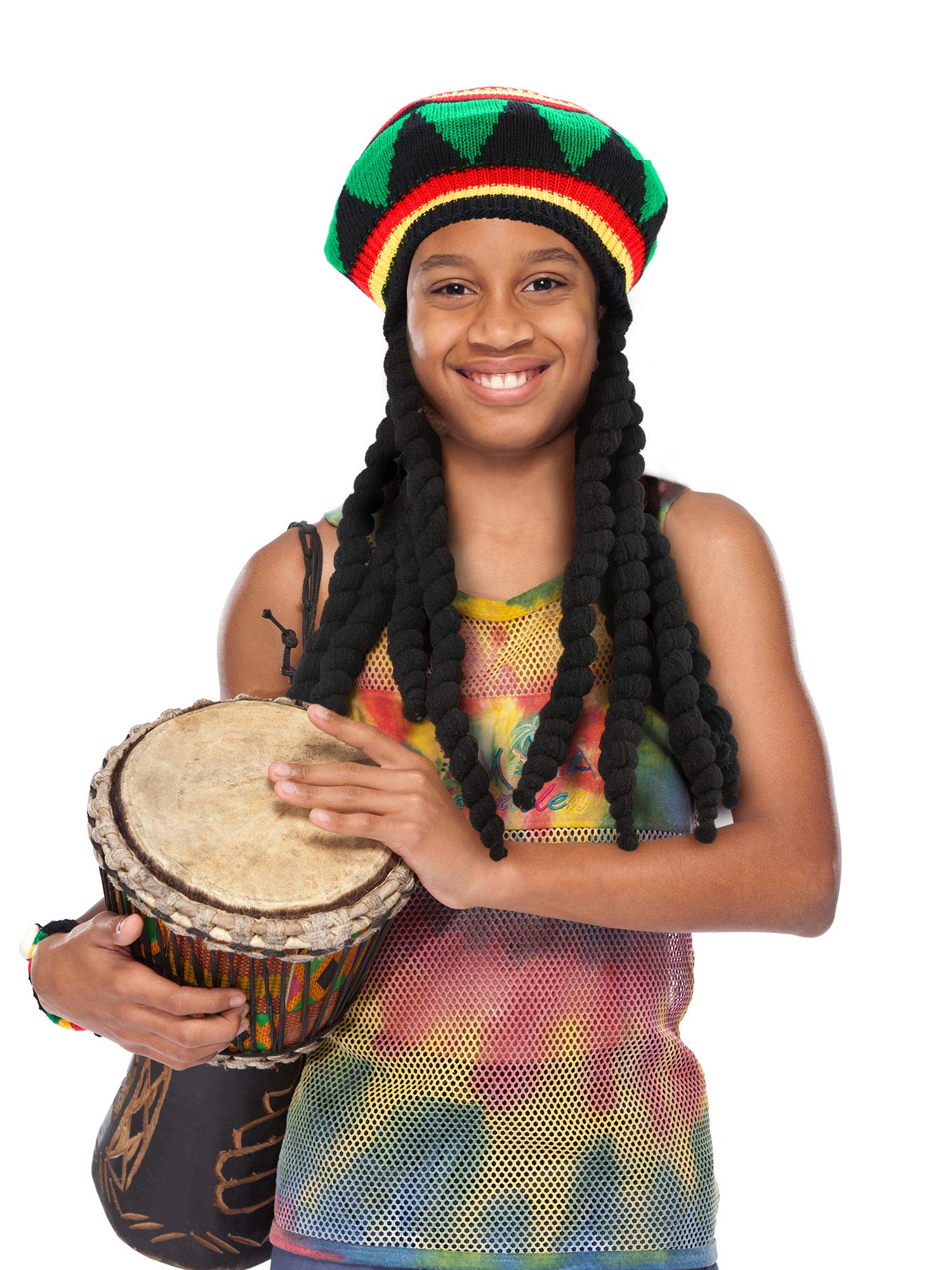 Foto 5 pulgar | Accesorio De Disfraz: Sombrero Satinior Rasta Con Rastas Negras - Venta Internacional.
