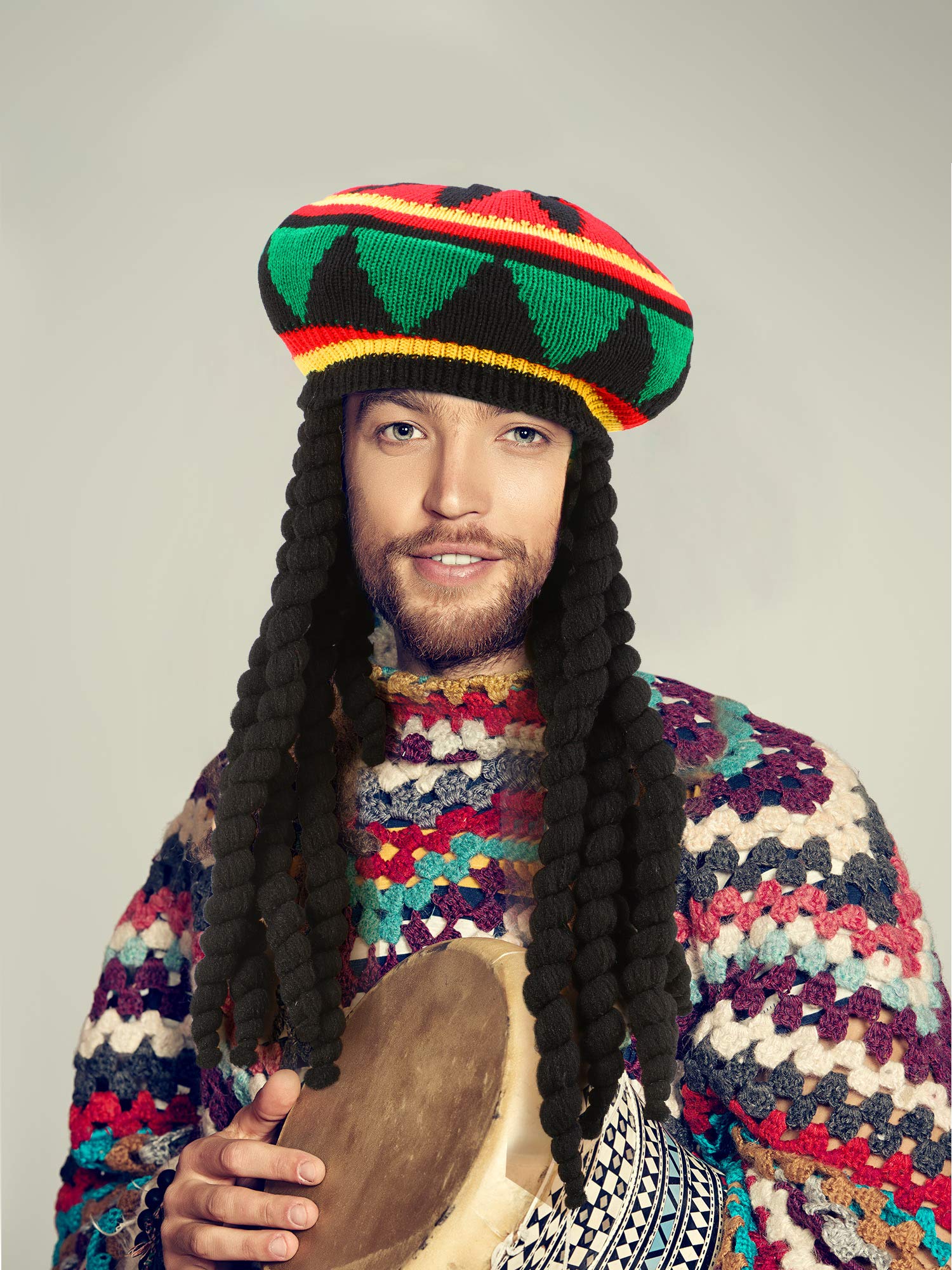 Foto 6 pulgar | Accesorio De Disfraz: Sombrero Satinior Rasta Con Rastas Negras - Venta Internacional.