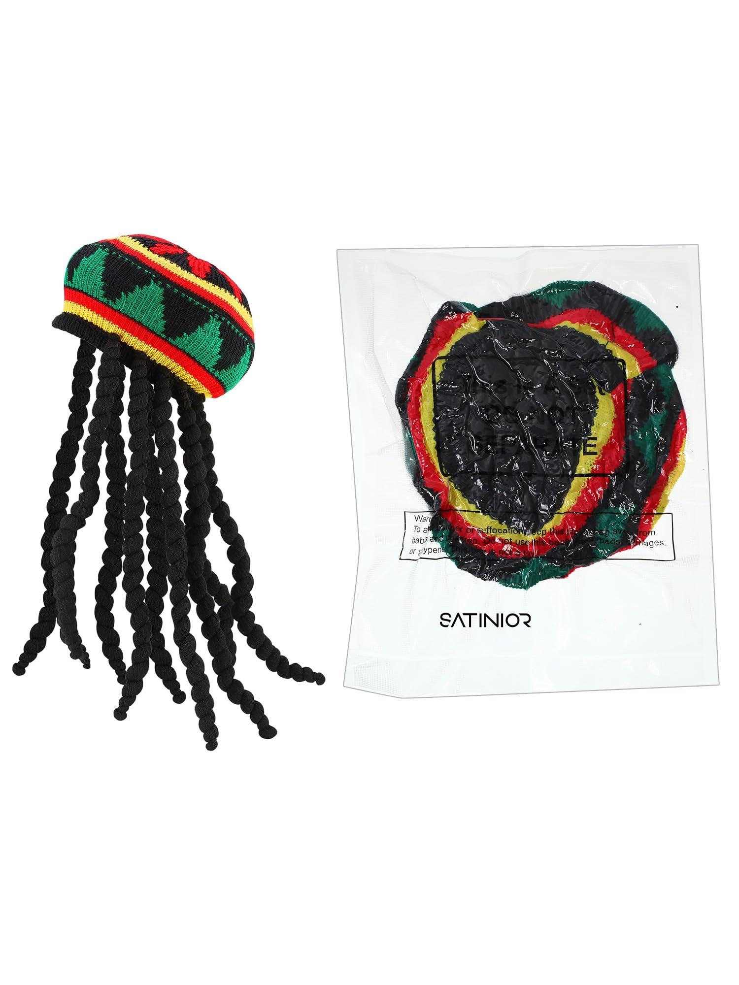 Foto 8 pulgar | Accesorio De Disfraz: Sombrero Satinior Rasta Con Rastas Negras - Venta Internacional.