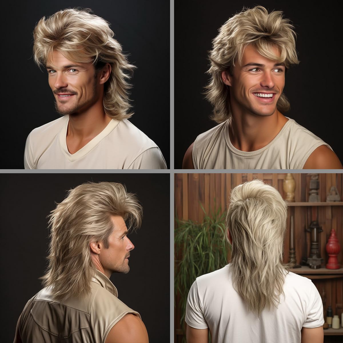 Foto 3 pulgar | Peluca Divertida Para Adultos Con Forma De Salmonete Pop Rock Joe Dirt Style Rubia - Venta Internacional.