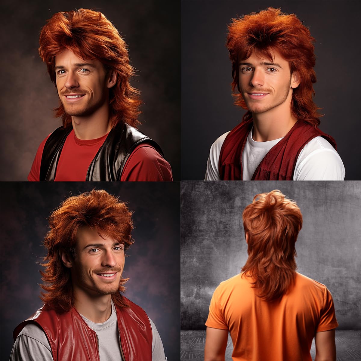 Foto 3 pulgar | Peluca Ginger Mullet Para Hombre Adulto, Pop Rock, Joe Dirt, Años 70 Y 80 - Venta Internacional.