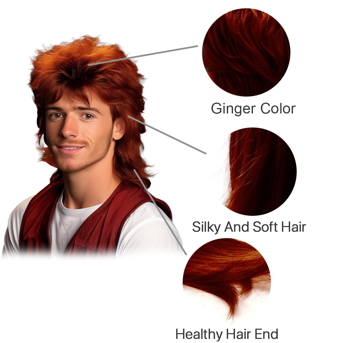 Foto 5 pulgar | Peluca Ginger Mullet Para Hombre Adulto, Pop Rock, Joe Dirt, Años 70 Y 80 - Venta Internacional.