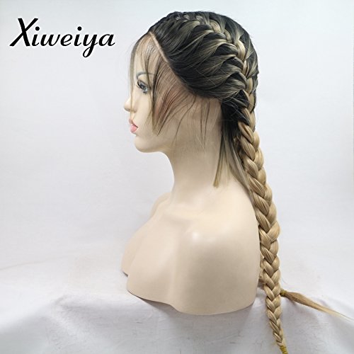 Foto 4 pulgar | Peluca Xiweiya Rubia Con Raíces Marrones, Trenzas Dobles, 24 Pulgadas, Cosplay - Venta Internacional.