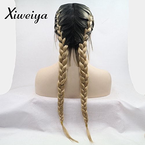 Foto 5 pulgar | Peluca Xiweiya Rubia Con Raíces Marrones, Trenzas Dobles, 24 Pulgadas, Cosplay - Venta Internacional.