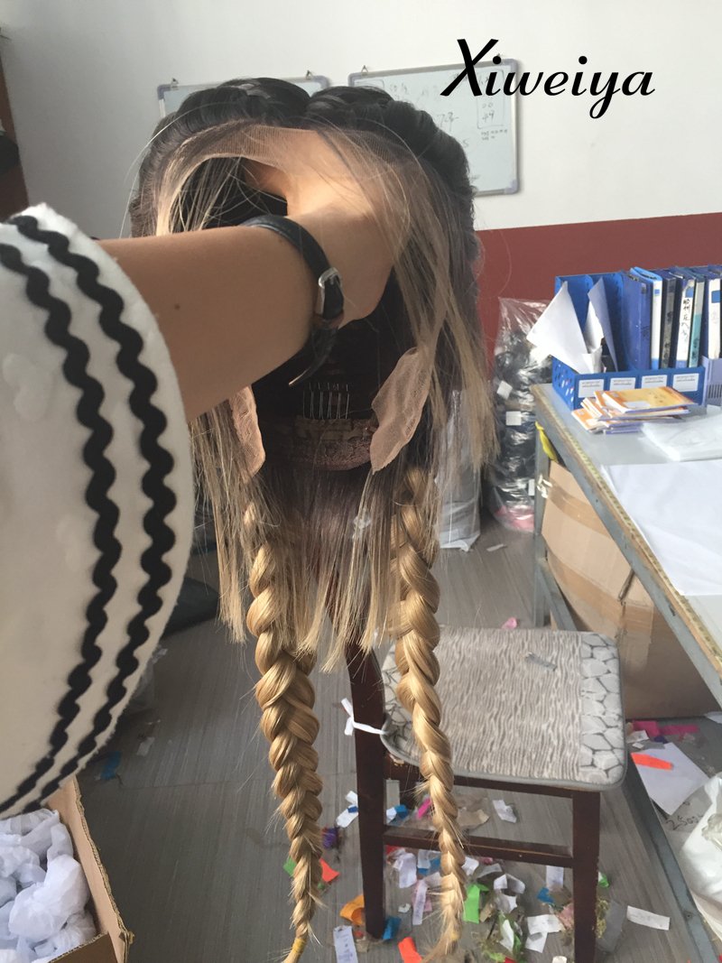 Foto 7 | Peluca Xiweiya Rubia Con Raíces Marrones, Trenzas Dobles, 24 Pulgadas, Cosplay - Venta Internacional.