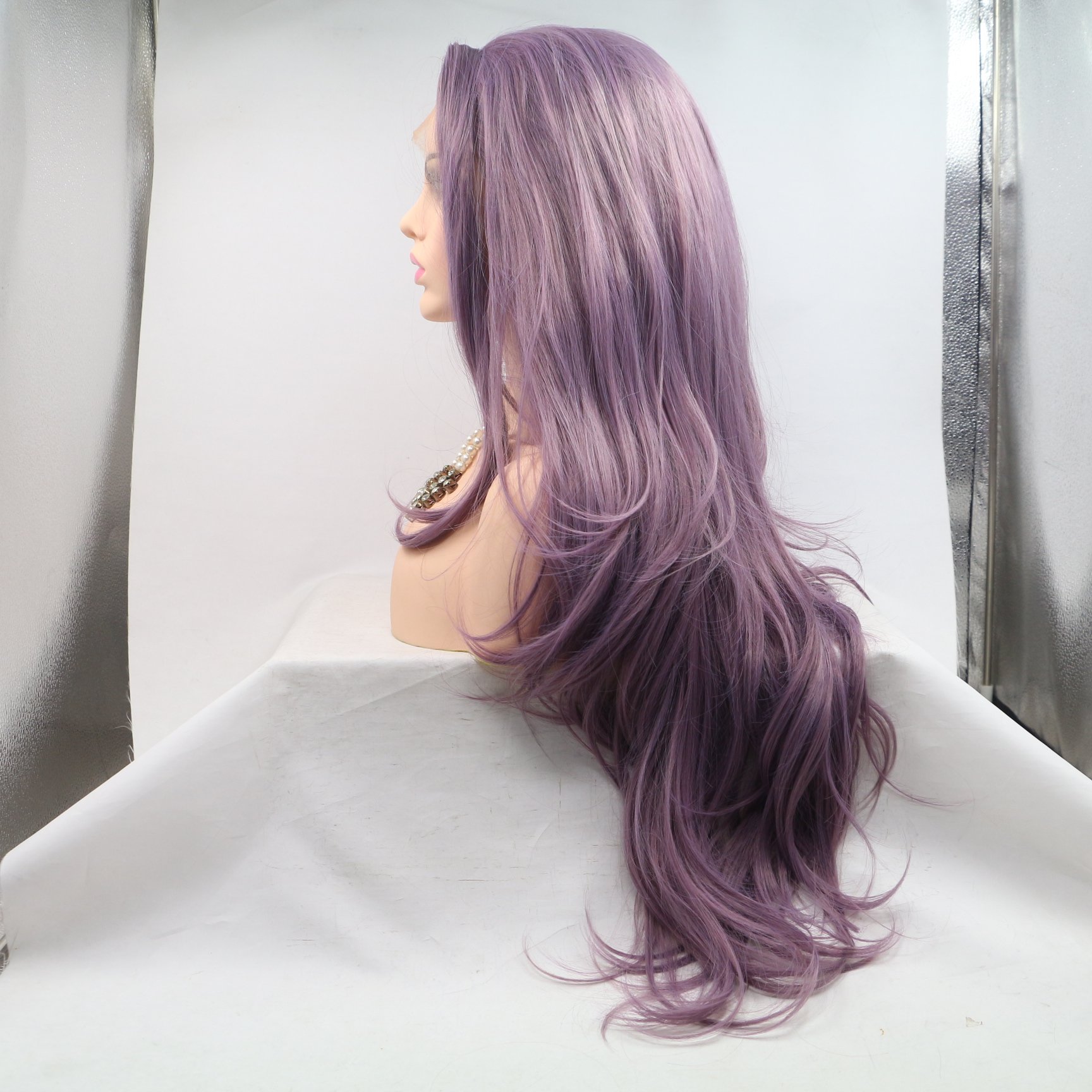 Foto 5 pulgar | Peluca Xiweiya Graceful, Larga Y Ondulada, Con Encaje En La Parte Delantera, Violeta - Venta Internacional.