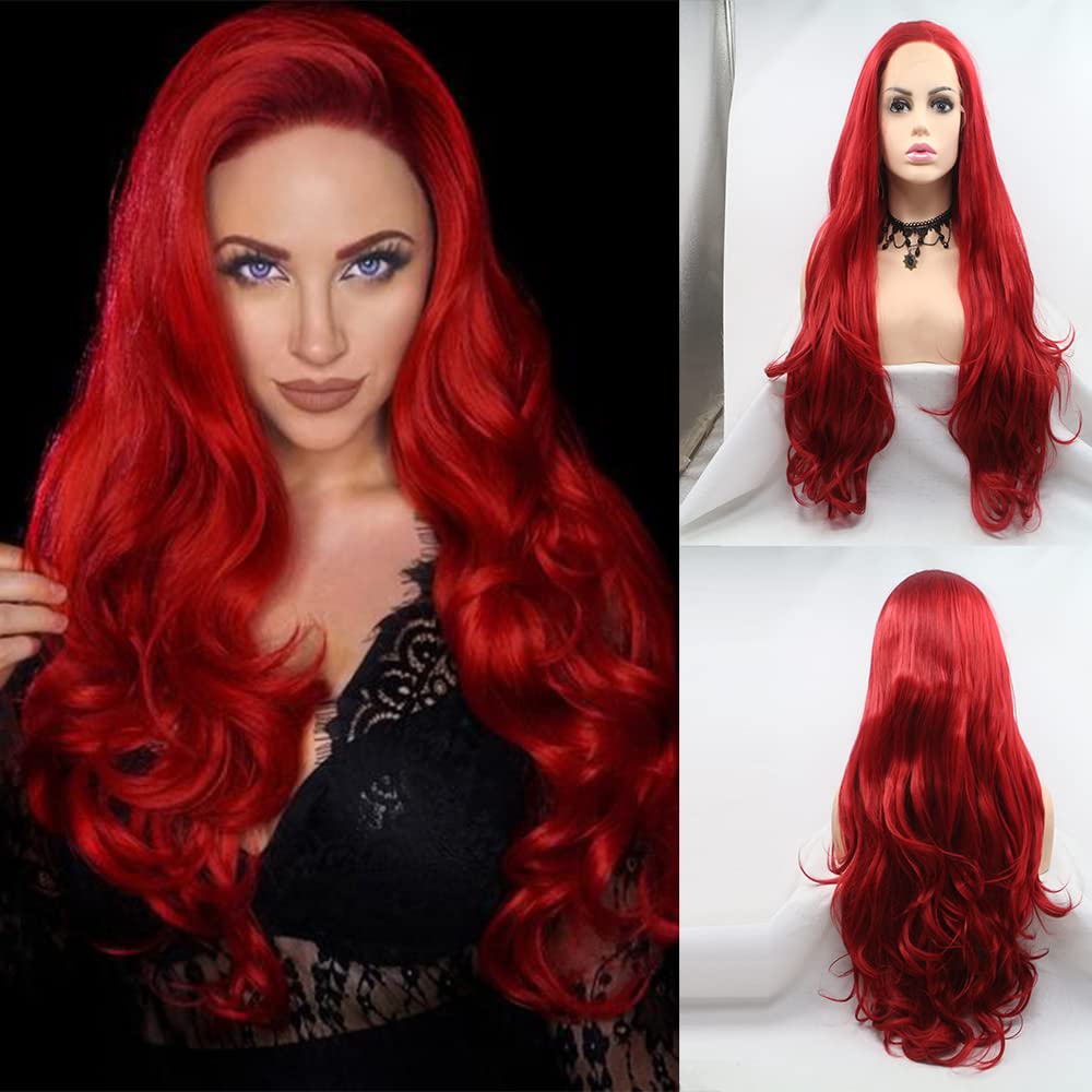 Foto 1 | Peluca Xiweiya De Encaje Sintético Rojo Brillante En La Parte Delantera, 60 Cm, 180% De Densidad - Venta Internacional.