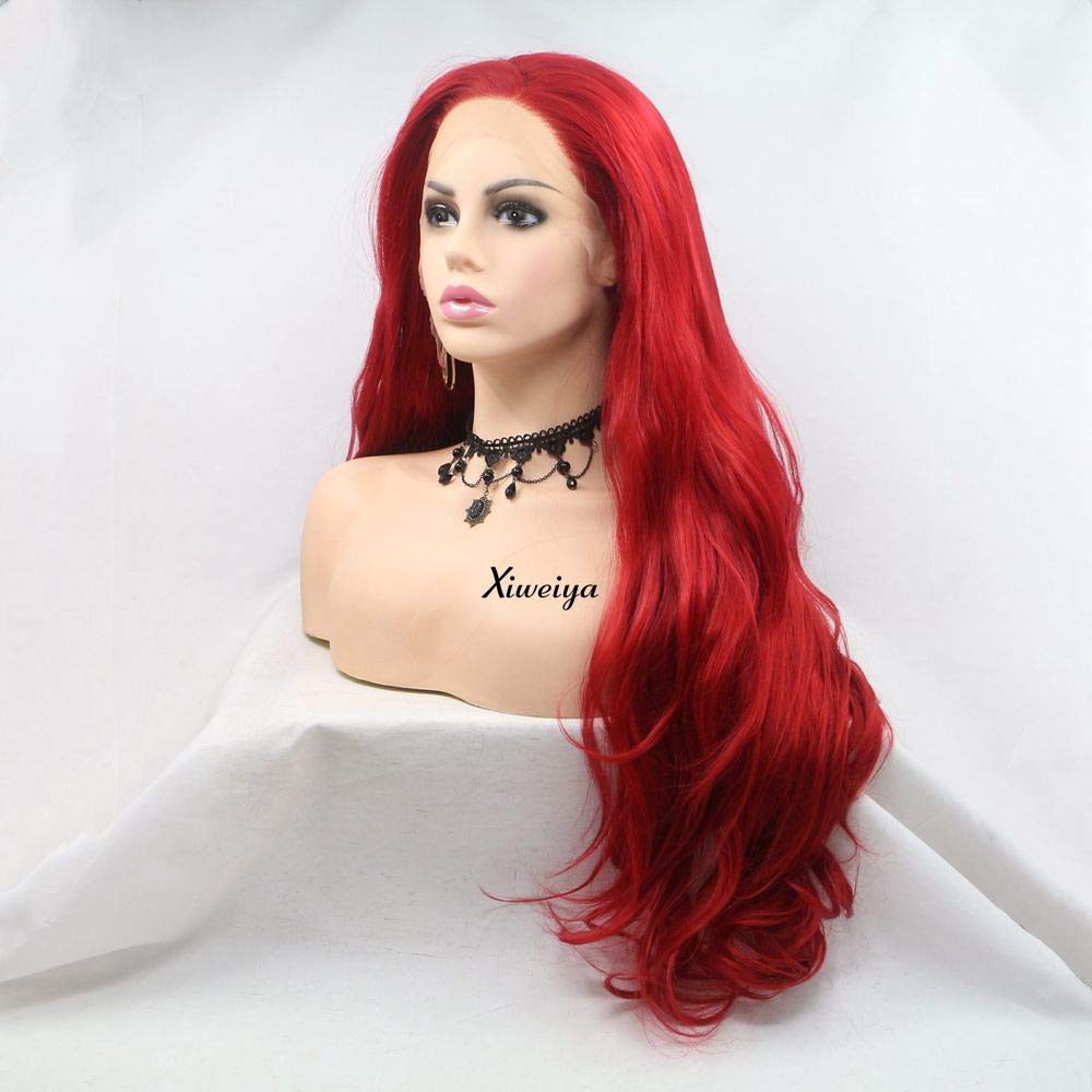 Foto 3 | Peluca Xiweiya De Encaje Sintético Rojo Brillante En La Parte Delantera, 60 Cm, 180% De Densidad - Venta Internacional.