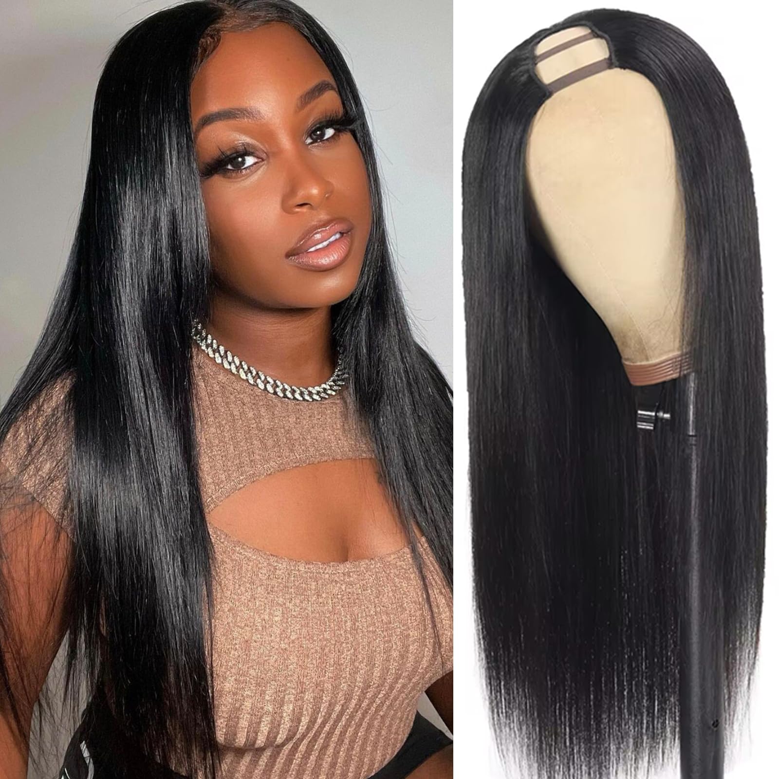 Foto 1 | Peluca De Cabello Humano En U Part Fangool, 18 Pulgadas, 180% De Densidad, Recta - Venta Internacional.