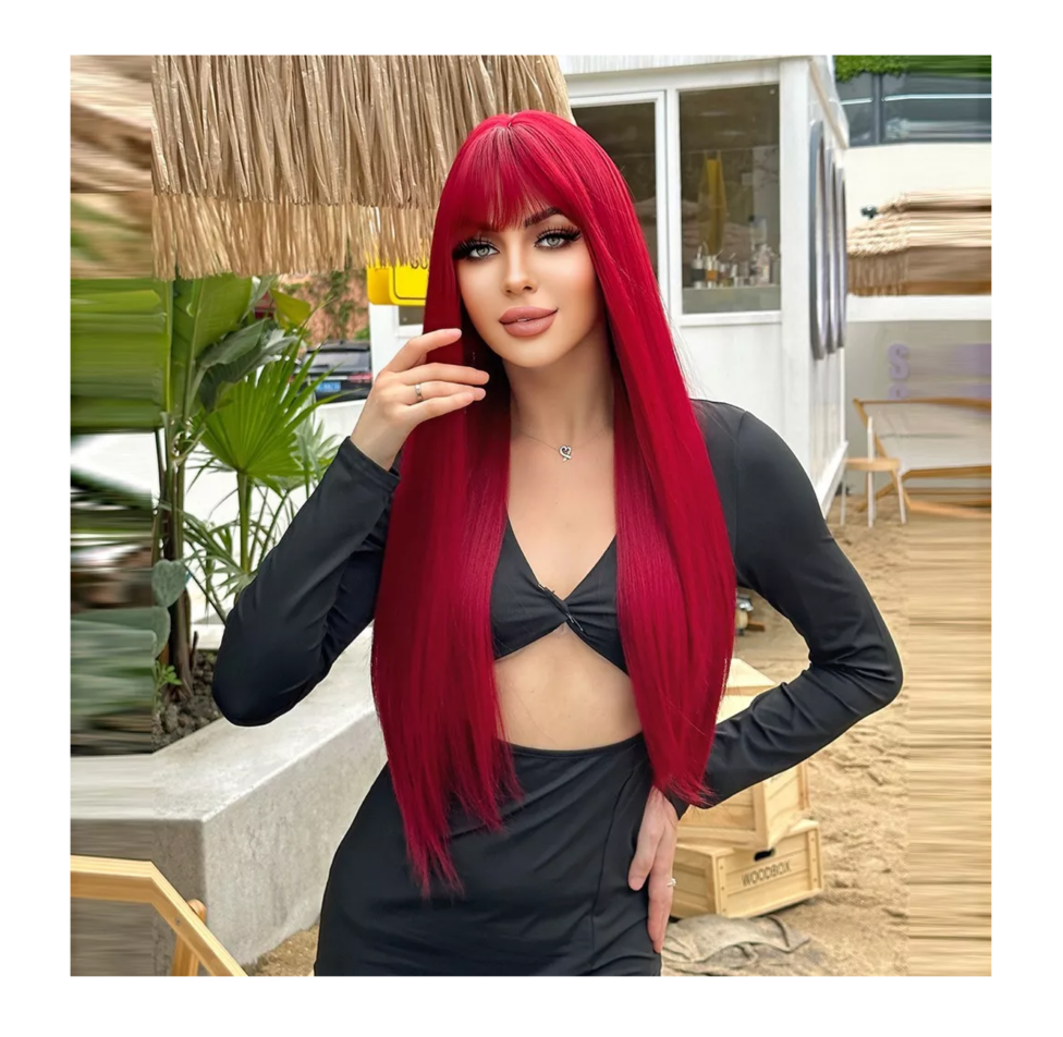 Foto 4 pulgar | Peluca Larga Con Flequillo Lacio Para Mujer Dama Cosplay, Belug Rojo