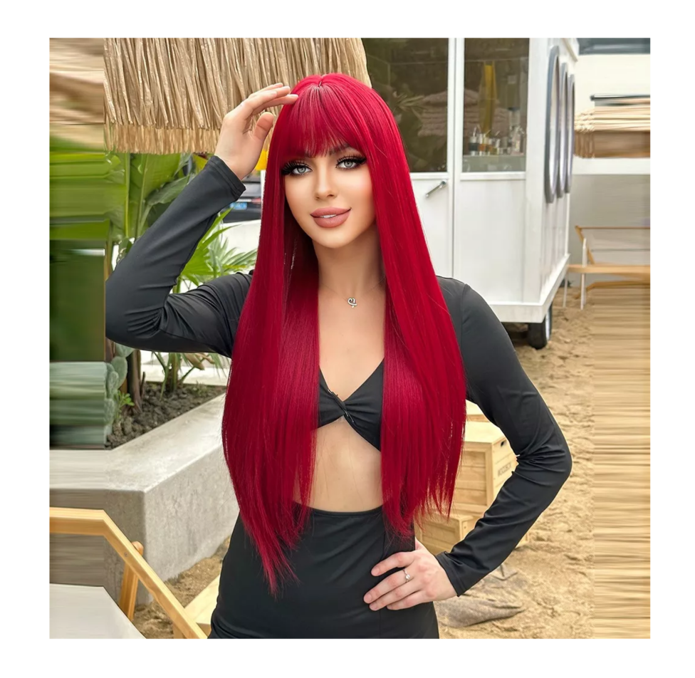 Foto 4 | Peluca Larga Con Flequillo Lacio Para Mujer Dama Cosplay, Belug Rojo