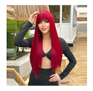 Foto 4 | Peluca Larga Con Flequillo Lacio Para Mujer Dama Cosplay, Belug Rojo