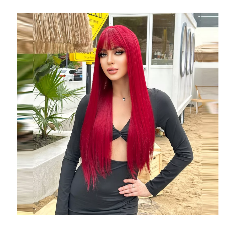Foto 5 | Peluca Larga Con Flequillo Lacio Para Mujer Dama Cosplay, Belug Rojo
