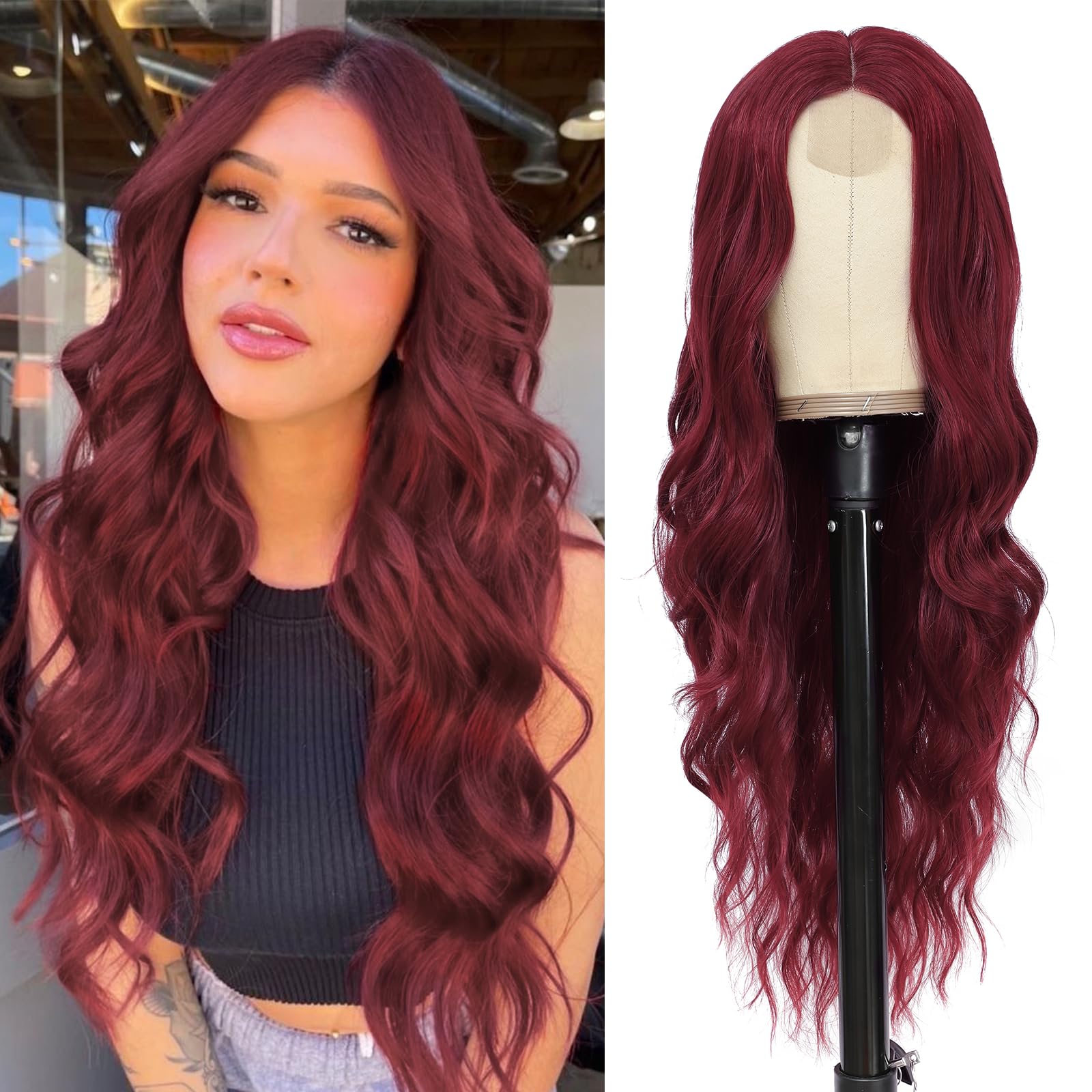 Foto 1 | Peluca Nayoo, Larga, Ondulada, De Fibra Sintética, Color Rojo Vino, 66 Cm, Para Mujer - Venta Internacional.