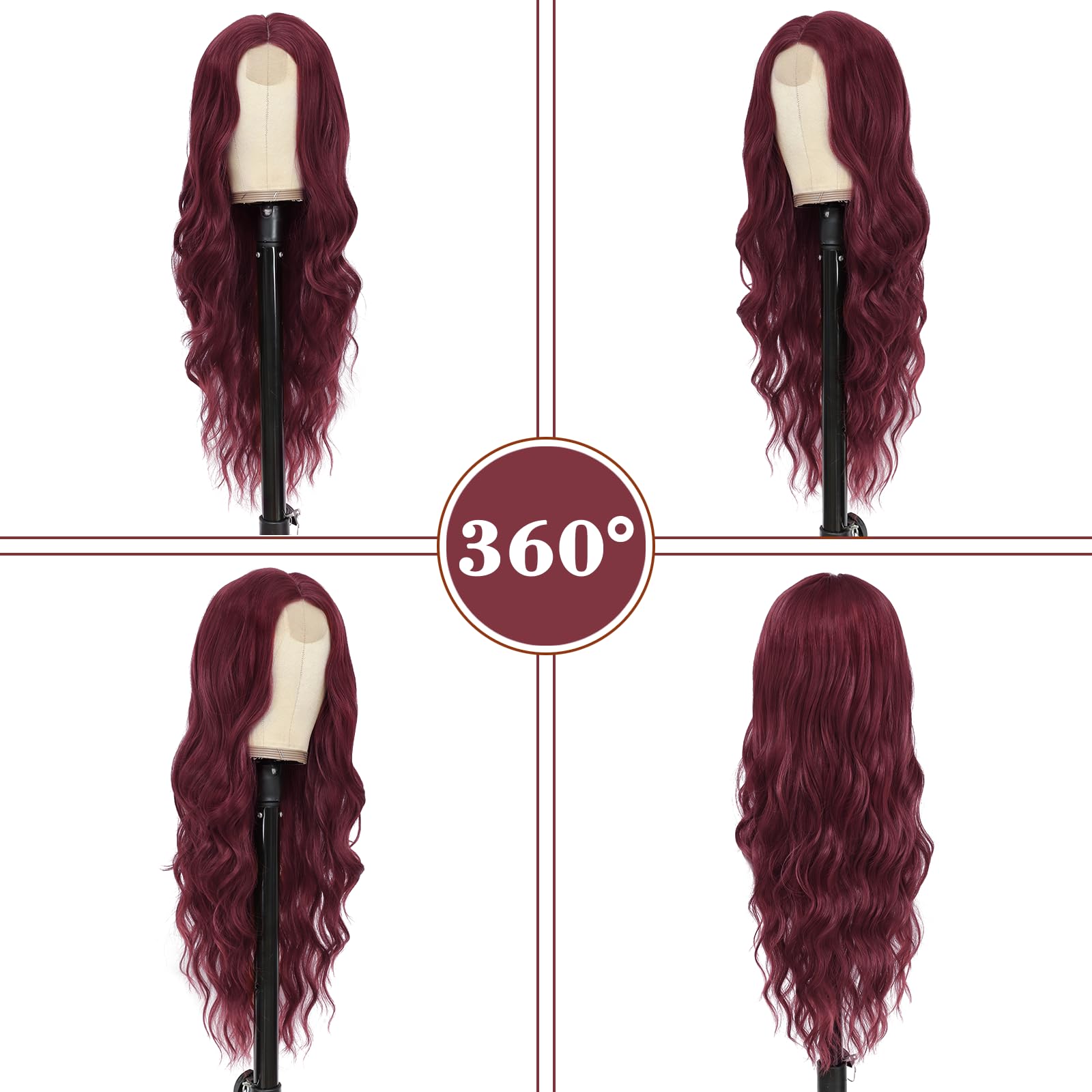 Foto 3 | Peluca Nayoo, Larga, Ondulada, De Fibra Sintética, Color Rojo Vino, 66 Cm, Para Mujer - Venta Internacional.