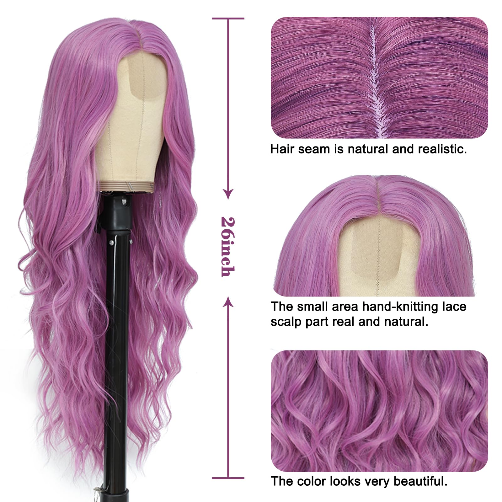 Foto 5 pulgar | Peluca Nayoo Larga Morada Ondulada De 66 Cm Para Mujer De Fibra Sintética - Venta Internacional.
