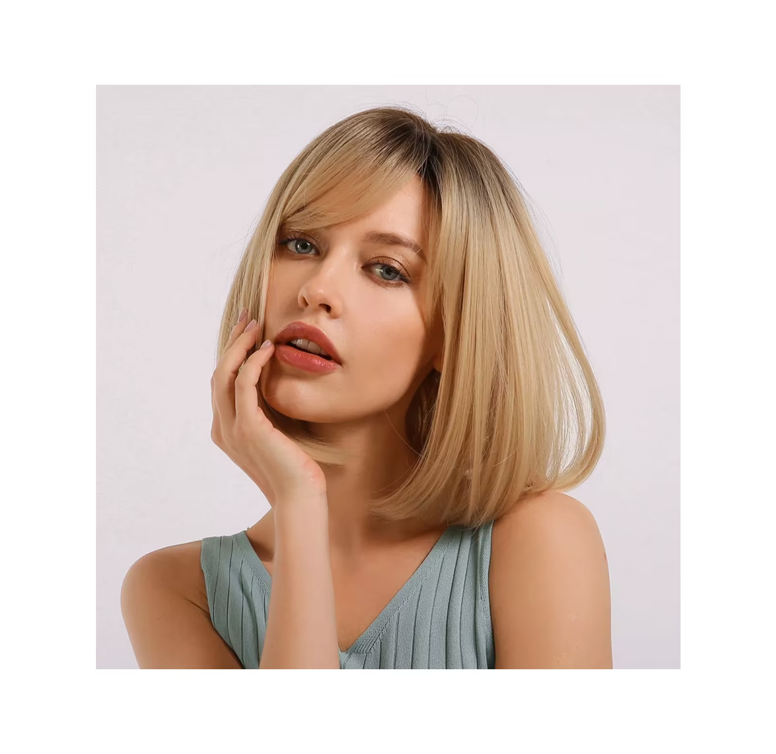 Foto 4 pulgar | Peluca Para Mujer Rubia Flequillo Natural Bob Recto Cosplay, Belug Rubio