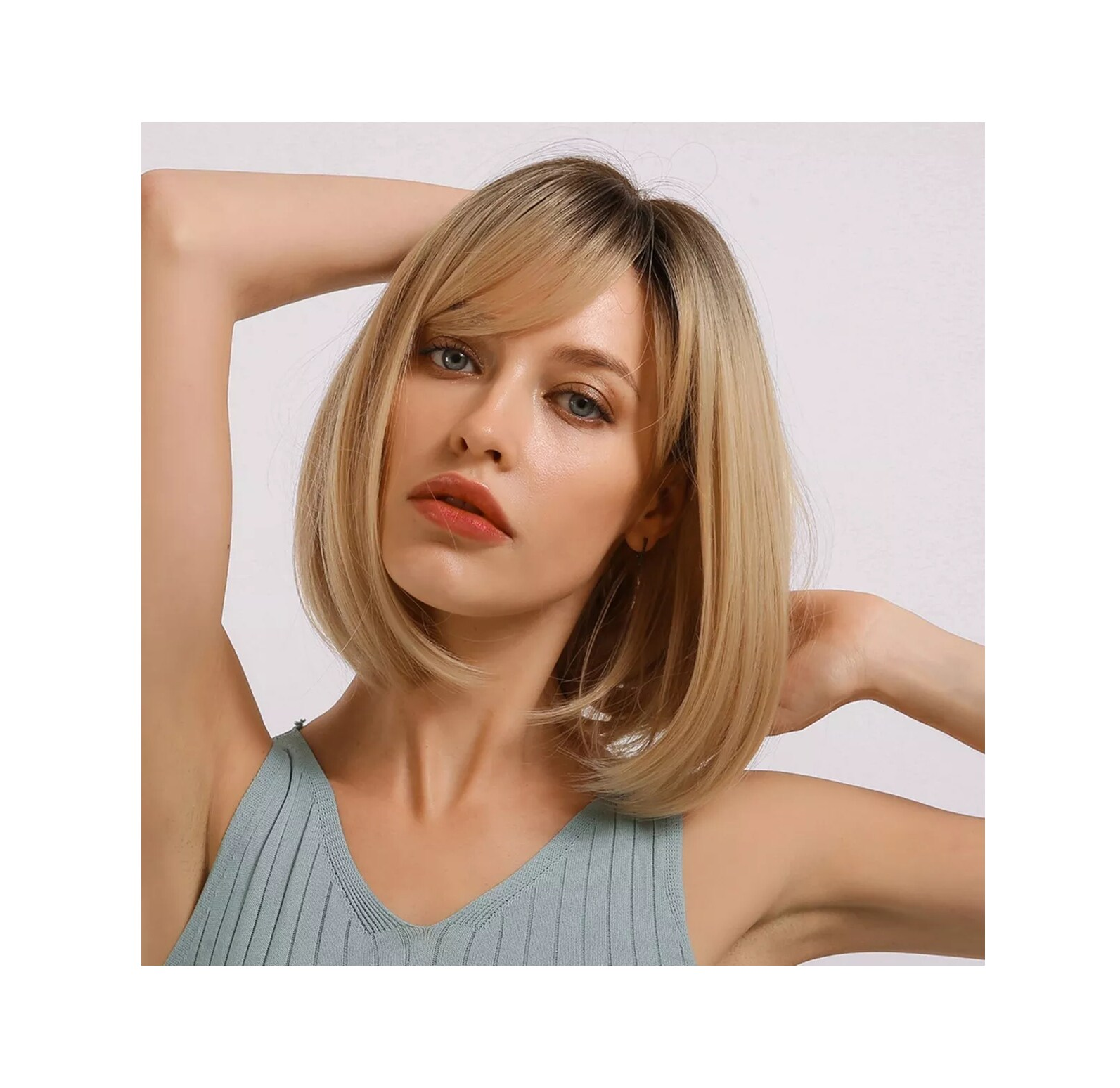Foto 5 pulgar | Peluca Para Mujer Rubia Flequillo Natural Bob Recto Cosplay, Belug Rubio