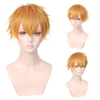 Foto 2 | Peluca Corta Para Cosplay Huoguo Naranja Plateada Y Blanca Sintética - Venta Internacional.