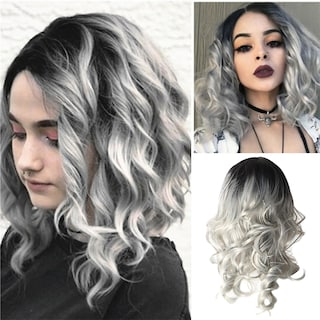 Foto 2 | Peluca Huoguo 38 Cm Pelo Humano Corto Y Ondulado Rosa Gris Para Mujer - Venta Internacional.