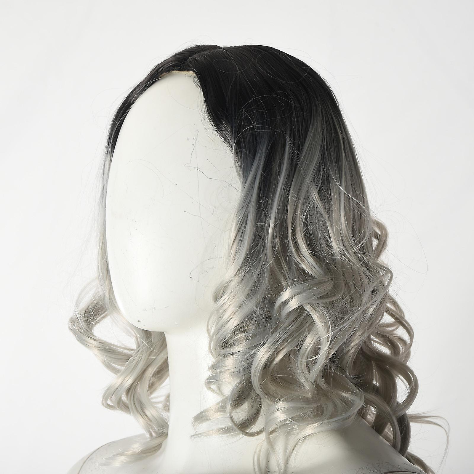 Foto 5 pulgar | Peluca Huoguo  38 Cm  Pelo Humano Corto Y Ondulado  Rosa  Gris  Para Mujer - Venta Internacional.