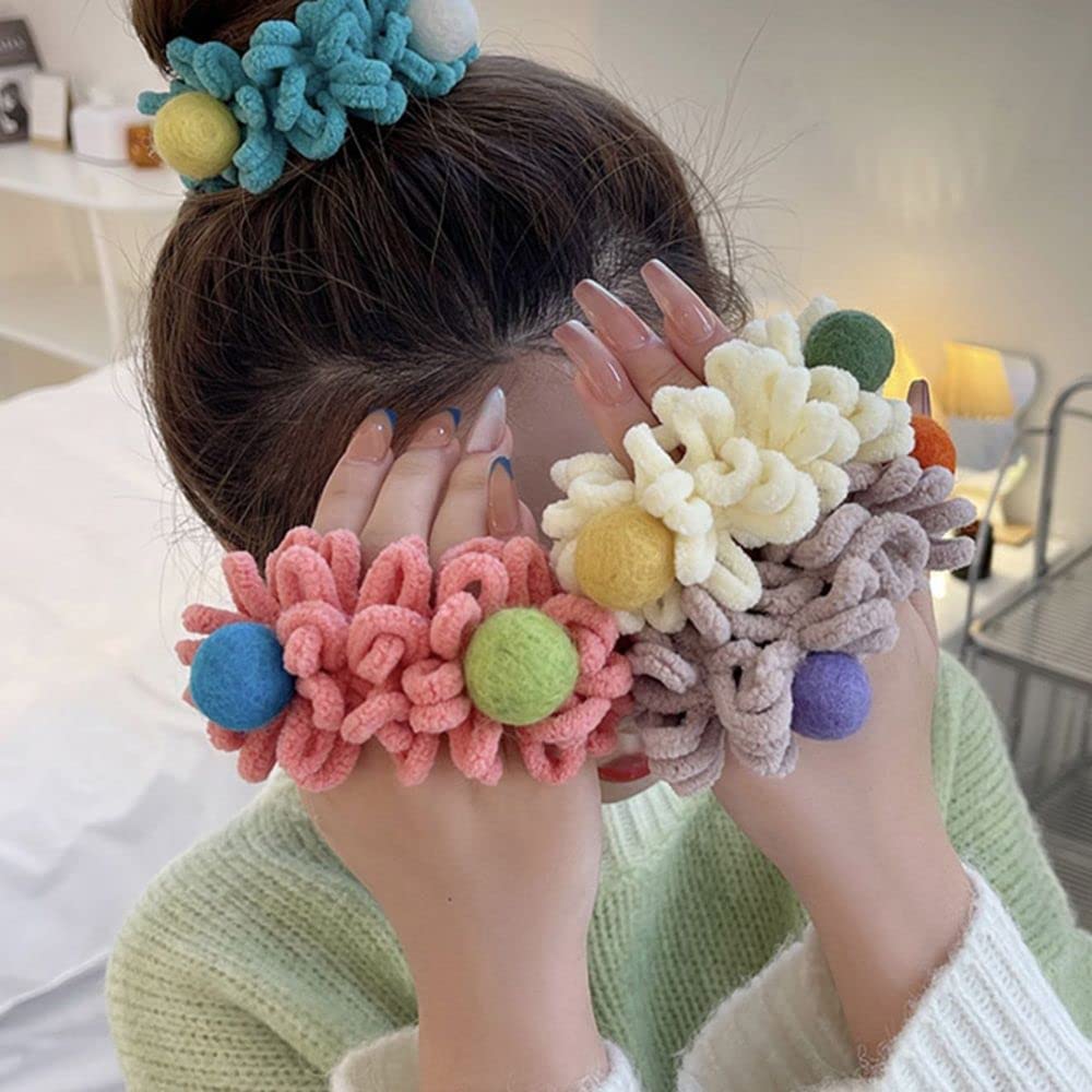 Foto 3 pulgar | Pelota De Peluche Huoguo Hair Ties Para Mujer En Color Caqui  Azul  Albaricoque - Venta Internacional.