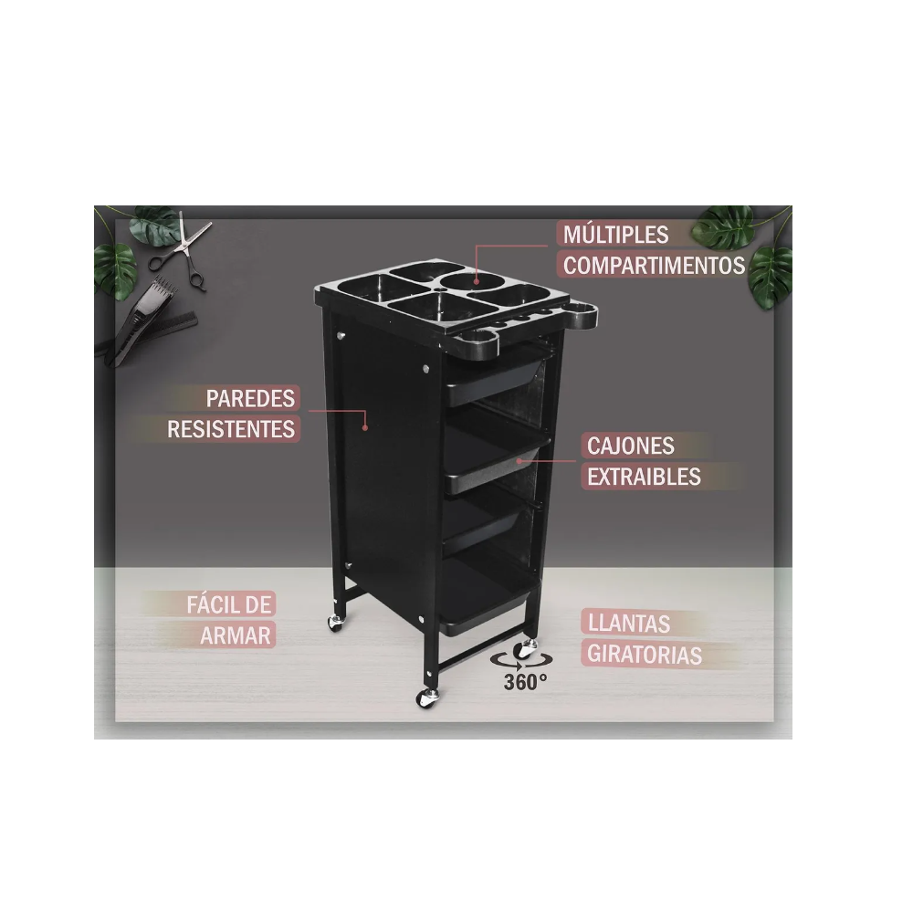 Foto 3 pulgar | Mueble Para Estética Salón De Belleza Carrito Ruedas Negro