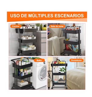 Foto 3 | Carrito Organizador Belug Multiusos de 3 Niveles Metálico C/Ruedas color Negro