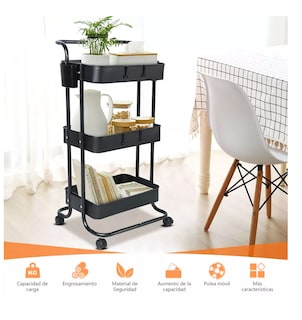 Foto 4 | Carrito Organizador Belug Multiusos de 3 Niveles Metálico C/Ruedas color Negro