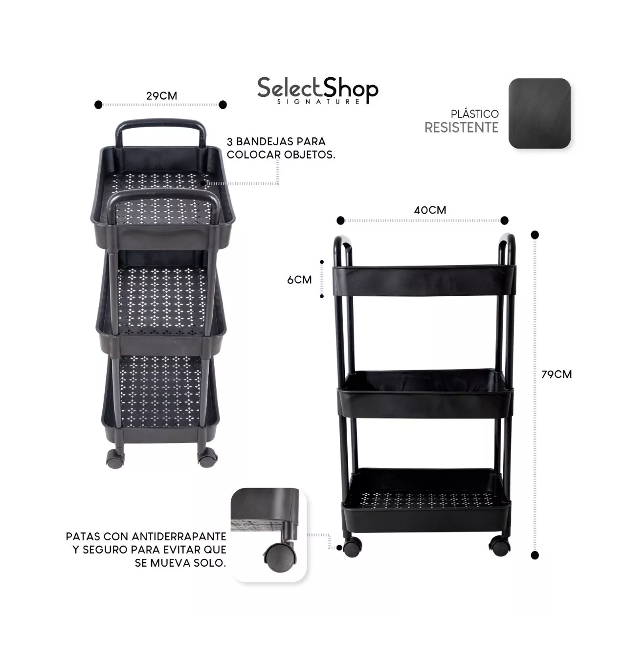 Foto 5 pulgar | Carrito Auxiliar BELUG Organizador Multiusos 3 Niveles Plástico