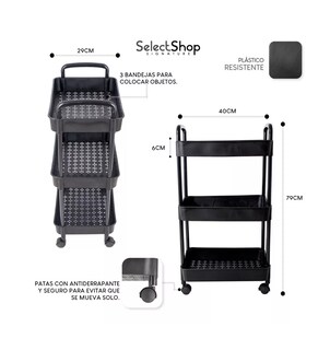 Foto 4 | Carrito Auxiliar BELUG Organizador Multiusos 3 Niveles Plástico