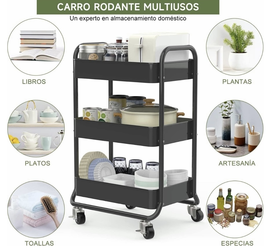 Foto 2 | Carrito Organizador Funbu 3 Niveles color Negro