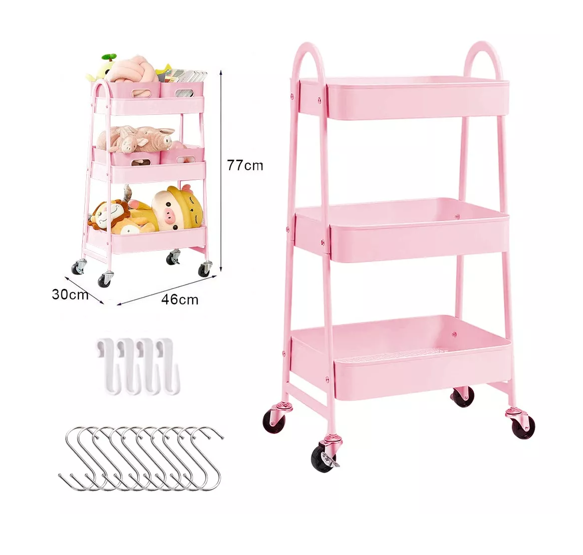 Foto 3 pulgar | Carrito Organizador Belug Rosa 3 Niveles