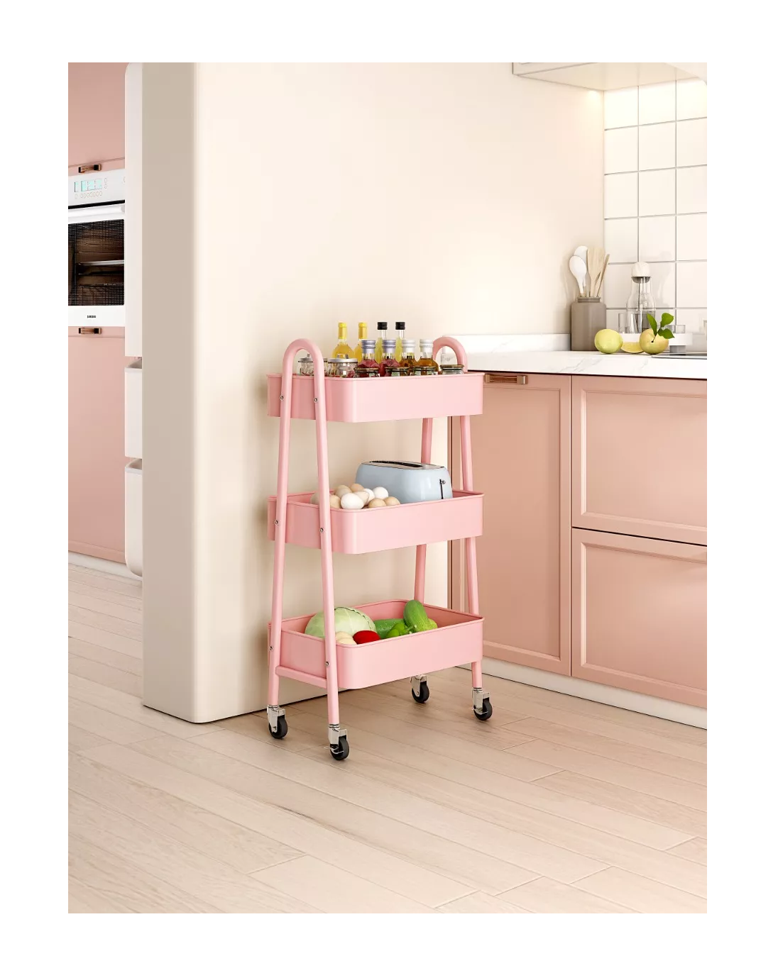 Foto 5 pulgar | Carrito Organizador Belug Rosa 3 Niveles