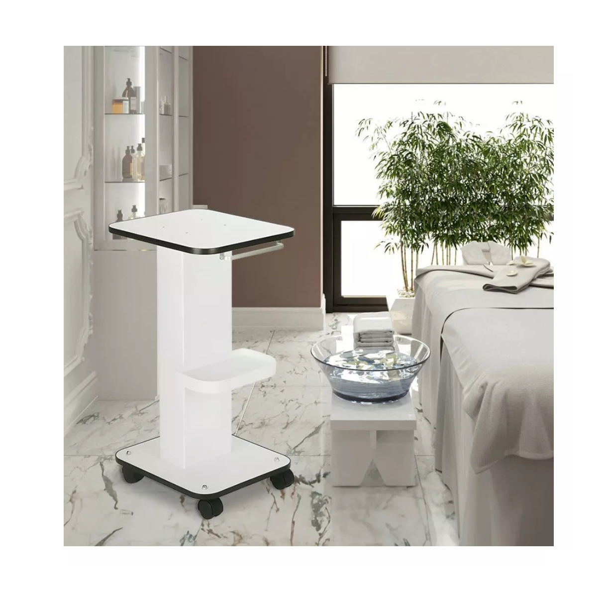 Foto 5 pulgar | Carrito de Asistencia Estética Blanco con Ruedas y Frenos Inteligentes
