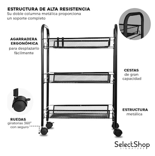 Foto 2 | Carrito Organizador SelectShop Negro Metálico con Ruedas Multiusos 3 Niveles