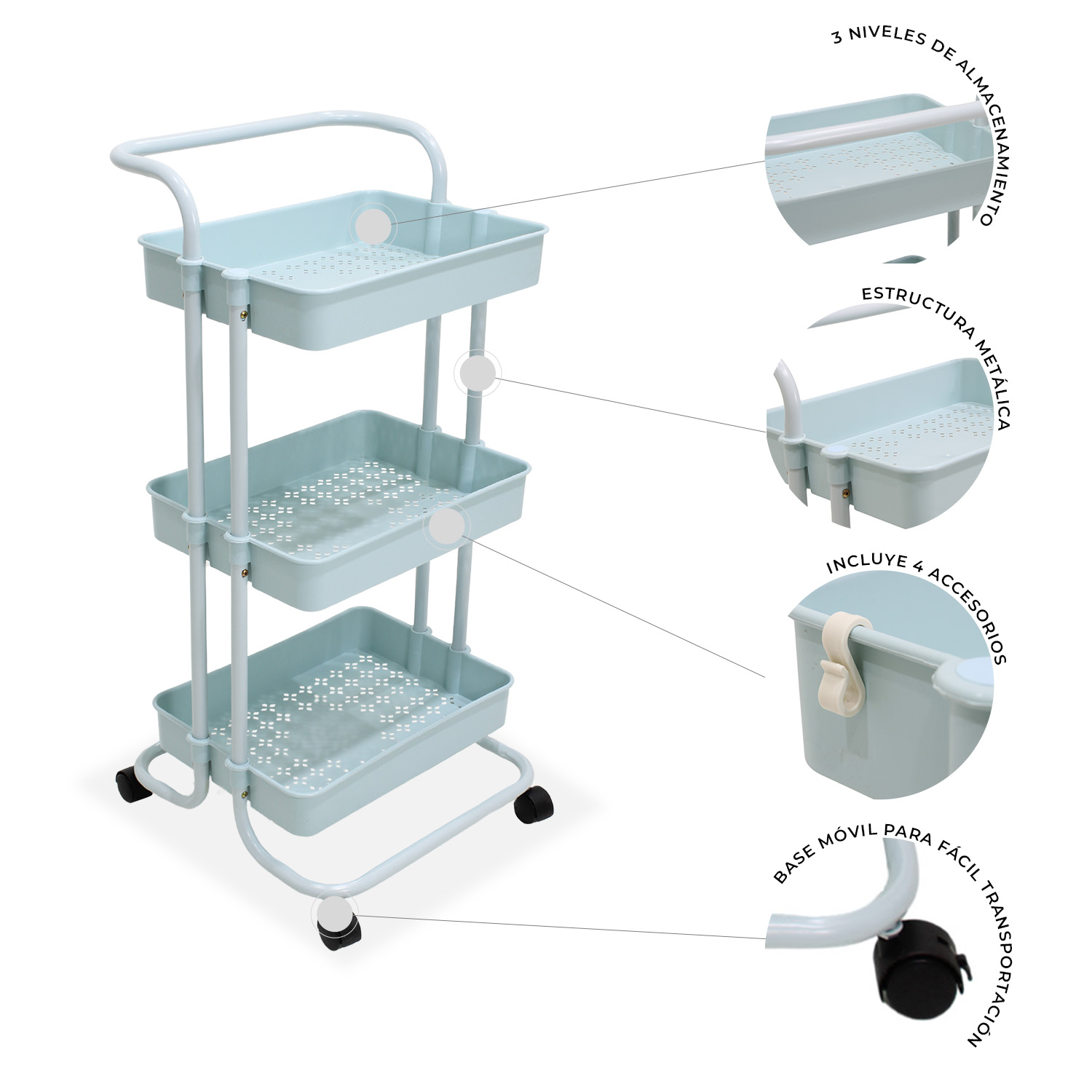 Foto 7 pulgar | Carrito Organizador Trendy Sh19 Turquesa