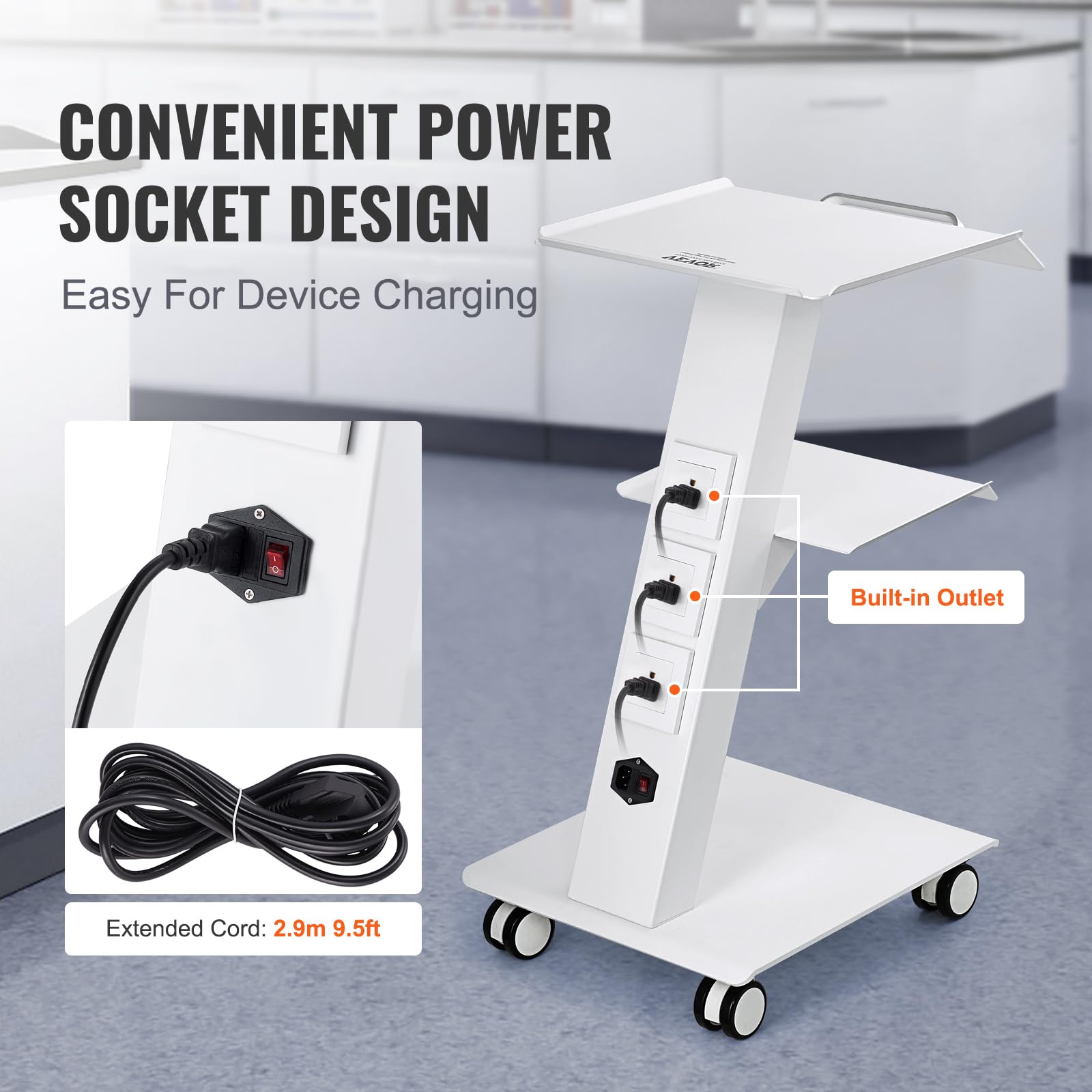 Foto 4 pulgar | Carrito Rodante Lab Trolley Vevor De 3 Capas Con Enchufe De 100 Kg De Capacidad - Venta Internacional.