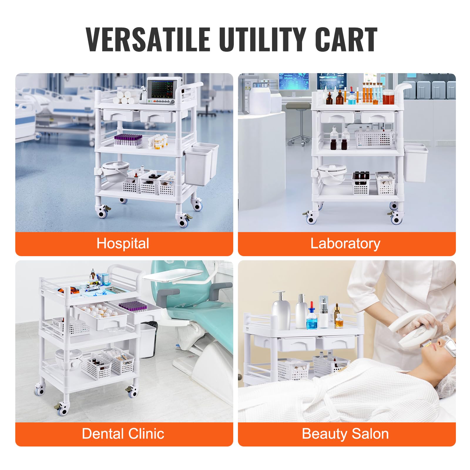Foto 7 pulgar | Carrito Móvil Médico Vevor Con 2 Cajones Y 3 Papeleras C - Venta Internacional.
