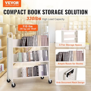 Foto 2 | Carrito De Biblioteca Blanco Enrollable Book Cart Vevor Con Capacidad Para 150 Kg - Venta Internacional.
