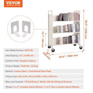 Foto 7 | Carrito De Biblioteca Blanco Enrollable Book Cart Vevor Con Capacidad Para 150 Kg - Venta Internacional.