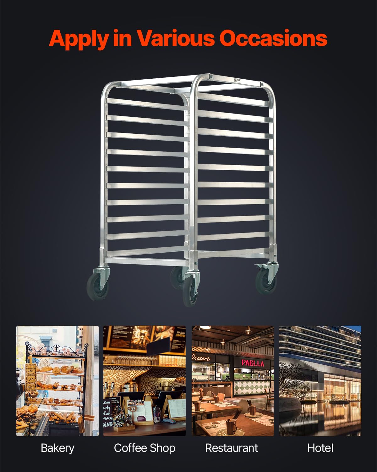Foto 8 pulgar | Bandeja Para Panecillos Vevor De Aluminio De 10 Niveles Con Ruedas De Freno De 26 X 51 X 99 Cm - Venta Internacional.