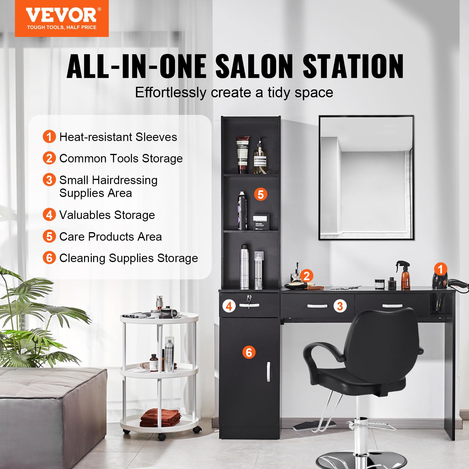 Foto 2 | Soporte De Pared Salon Station Vevor Con Armario De Almacenamiento Y Cajones - Venta Internacional.
