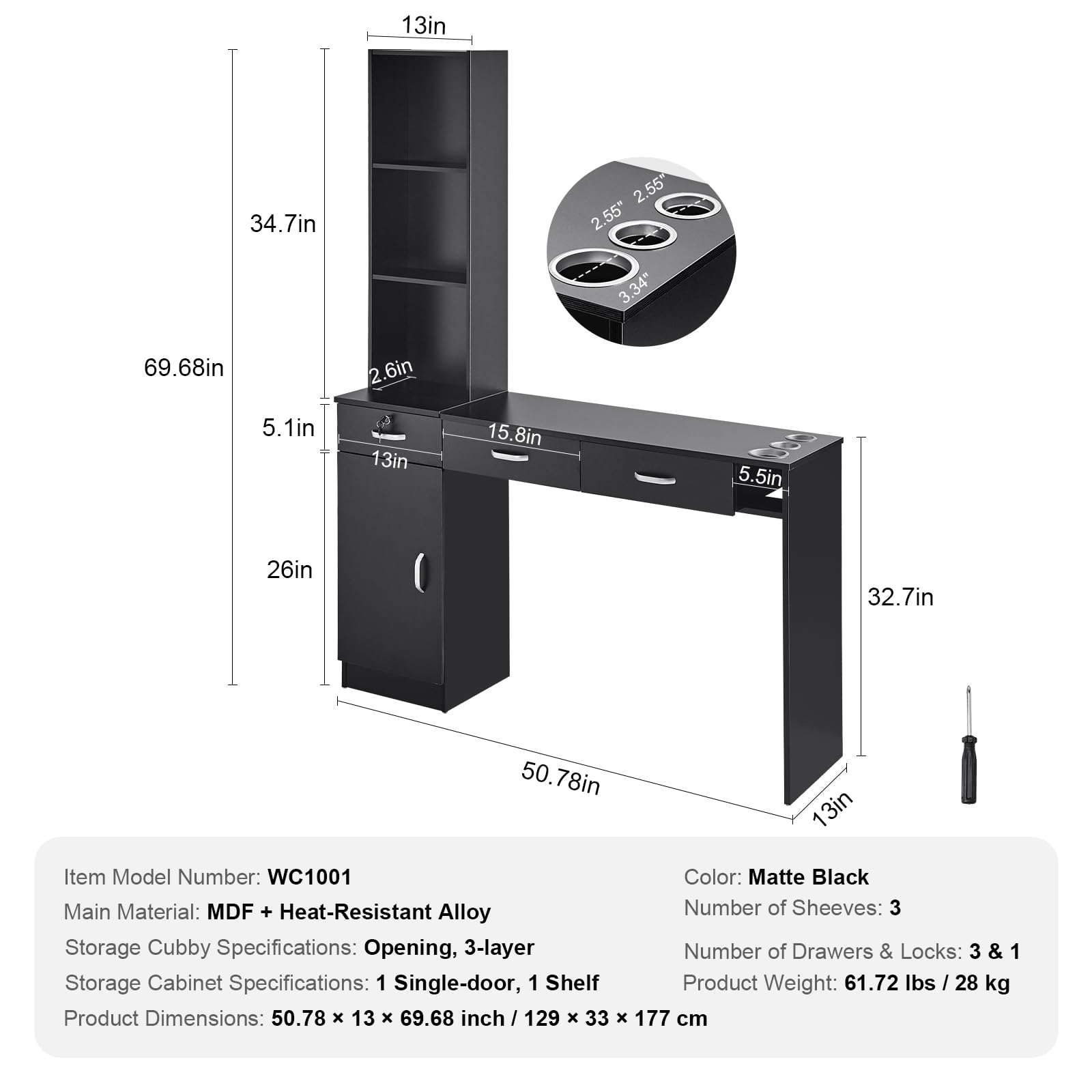 Foto 7 | Soporte De Pared Salon Station Vevor Con Armario De Almacenamiento Y Cajones - Venta Internacional.