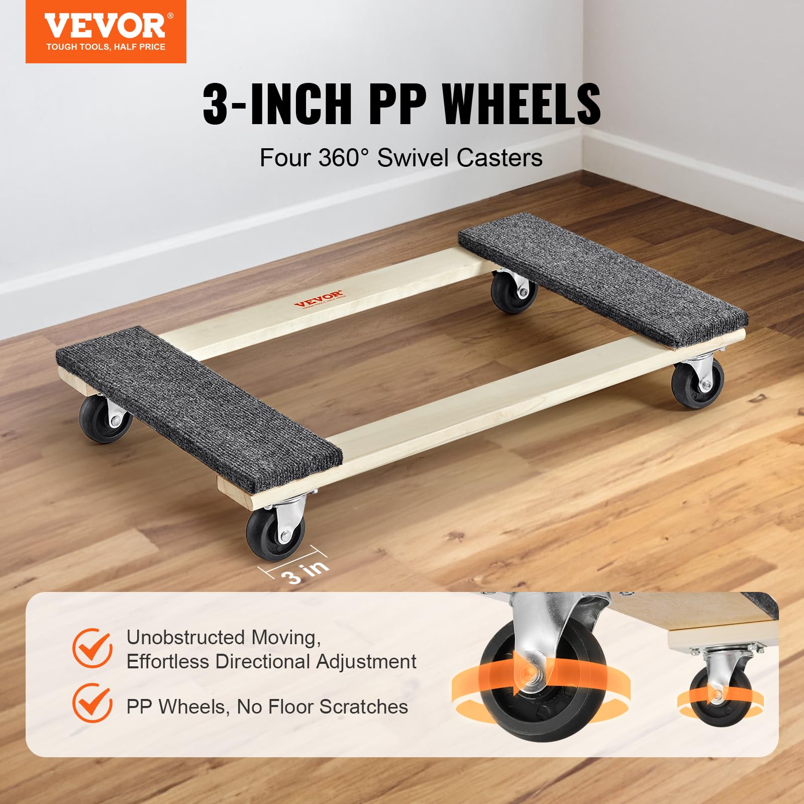 Foto 3 pulgar | Dolly Vevor Para Mudanzas De Muebles, Madera Dura, 30 X 18 Cm, Giratoria De 4 X 3 - Venta Internacional.