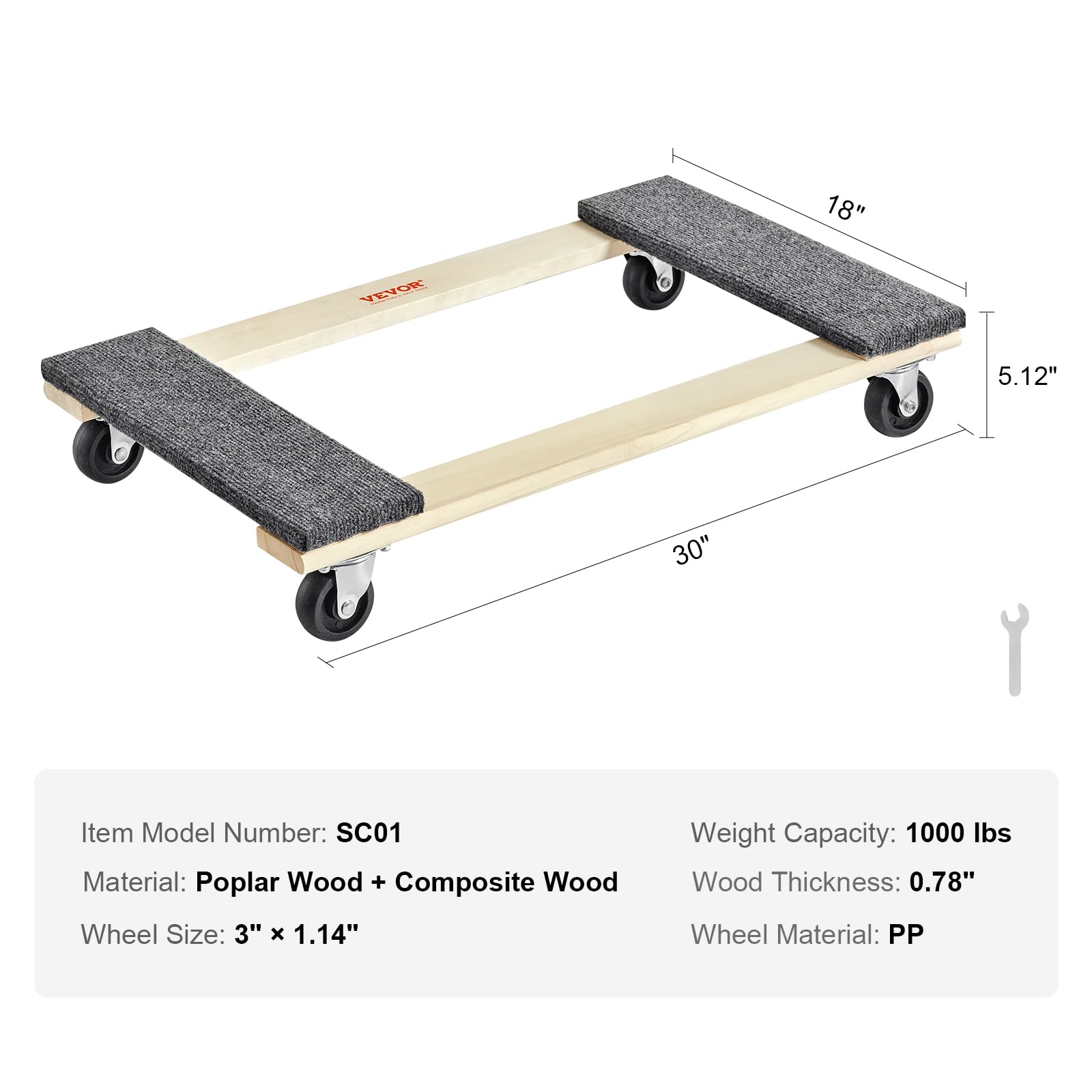 Foto 8 pulgar | Dolly Vevor Para Mudanzas De Muebles, Madera Dura, 30 X 18 Cm, Giratoria De 4 X 3 - Venta Internacional.