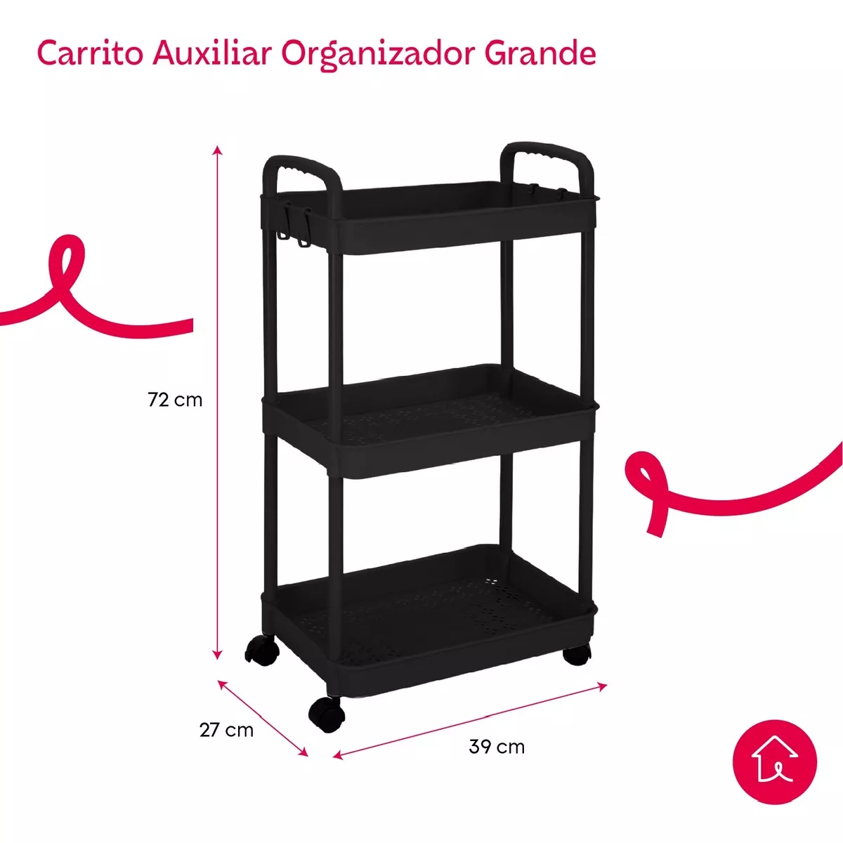 Foto 3 pulgar | Carrito Auxiliar Cuory Multiusos 3 Niveles Negro