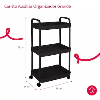 Foto 2 | Carrito Auxiliar Cuory Multiusos 3 Niveles Negro